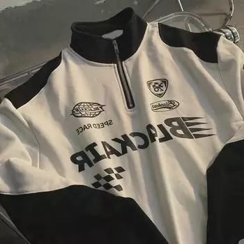 Спортивная толстовка American Retro Half-Zip Racing для мужчин и женщин - модная куртка для хай-стрита на весну/осень Large чёрный