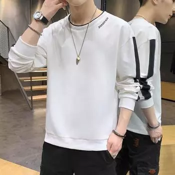 Спортивная толстовка мужская осенняя новая повседневная толстовка с круглым вырезом с длинными рукавами футболка топы нижняя рубашка мужские бархатные топы M