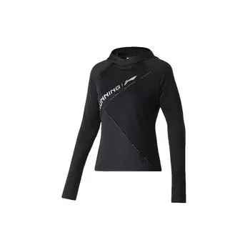 Спортивная толстовка с капюшоном и длинным рукавом Li Ning Running Series с принтом логотипа, женские топы, стандартный черный цвет ATLQ064-4 S