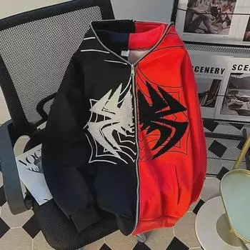 Спортивная толстовка с капюшоном с вышивкой «Человек-паук» унисекс - 300 г, свободный крой, модный дизайн L красный/чёрный