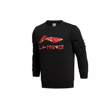 Спортивная толстовка с круглым вырезом и принтом логотипа Li Ning, мужская толстовка черного цвета AWDRB43-2 M