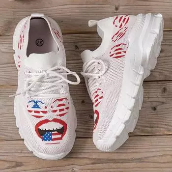 Спортивная вулканизированная обувь с сеткой, дышащая плетеная обувь на платформе со шнуровкой, модные повседневные прогулочные теннисные женские кроссовки на плоской подошве 35 белый