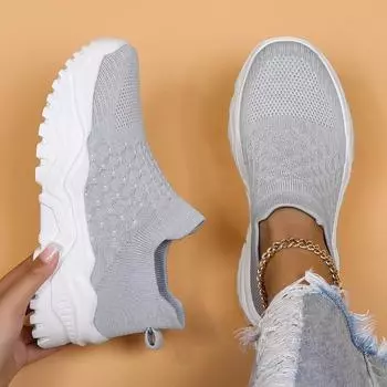 Спортивная женская обувь больших размеров, дышащие носки Flyknit, туфли на одной ноге, лоферы со стременами 35 чёрный