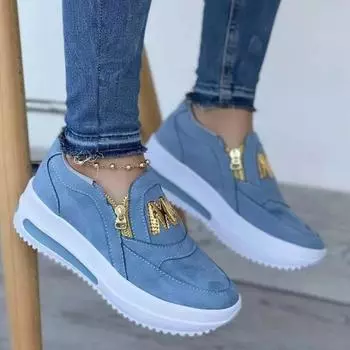 Спортивная женская обувь большого размера на молнии, однотонная женская повседневная спортивная обувь на плоской подошве 43 белый