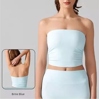 Спортивное нижнее белье Nude Feel, модный скотч, топ-труба, нескользящее внутреннее базовое белье, тренировочный топ, жилет для йоги с грудными вкладышами для женщин Brine Blue S