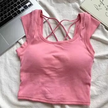 Спортивное нижнее белье Женское Ударопрочное для Бега Пуш-ап Предотвращающее Провисание Амортизирующее Жилет для Йоги Профессиональное Тренировочное Беговое Фитнес-Бра Pink Free size (40.00kg -65.00kg)