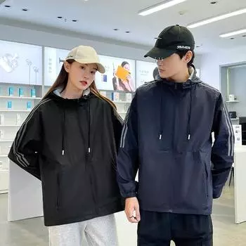 Спортивное пальто с капюшоном, мужская осенняя тонкая нейлоновая ветровка, повседневная верхняя одежда для отдыха на природе, мужской стиль M чёрный