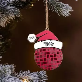 Спортивное рождественское украшение деревянный бейсбольный/волейбольный/баскетбольный мяч с шапкой Санты подвесное украшение на рождественскую елку для праздничного декора B