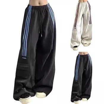 Спортивные брюки большого размера из хлопкового композитного материала для женщин на весну и осень, плотные повседневные рабочие брюки, прямые брюки в пол с высокой талией для женщин L бежевый