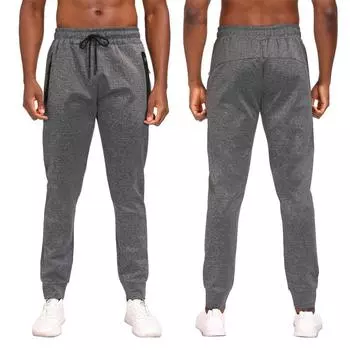 Спортивные брюки для бега, мужские быстросохнущие спортивные штаны для тренировок с карманами на молнии, спортивные штаны полной длины, 4 размера S чёрный