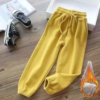 Спортивные брюки для женщин, плюшевые спортивные штаны, новые спортивные штаны на осень и зиму, утолщенные серые модные свободные повседневные брюки S золотой