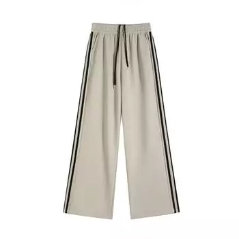 Спортивные брюки для женщин весна-осень спортивные брюки повседневные брюки с полосками по бокам широкие брюки с высокой талией S чёрный
