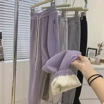 Спортивные брюки из бархата с высокой талией, размер плюс 200+ фунтов: Женские зимние теплые толстые повседневные леггинсы M (70-90 lbs)