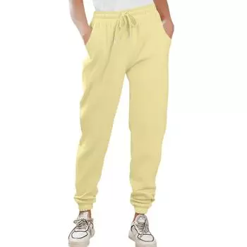 Спортивные брюки-карго для женщин, спортивные, однотонные, с карманом на шнурке, повседневные спортивные брюки XXXL жёлтый