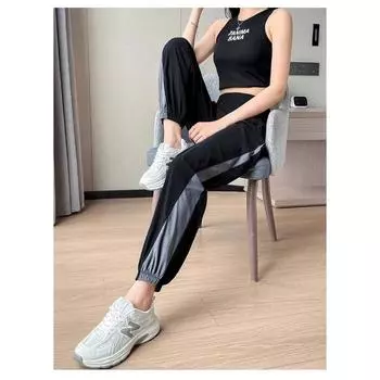 Спортивные брюки летом с высокой талией, утягивающие брюки с девятью точками, закрывающие плоть, корейские универсальные брюки с кондиционером для женщин M