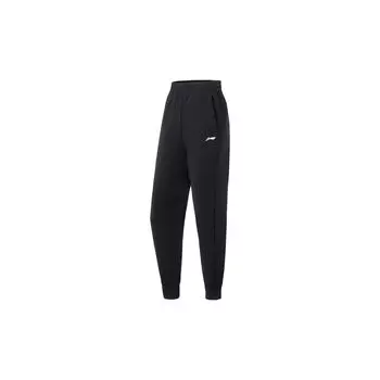 Спортивные брюки Li Ning Fitness Series с однотонным логотипом и эластичным поясом, с манжетами, женские брюки черного цвета AKLS786-1 S