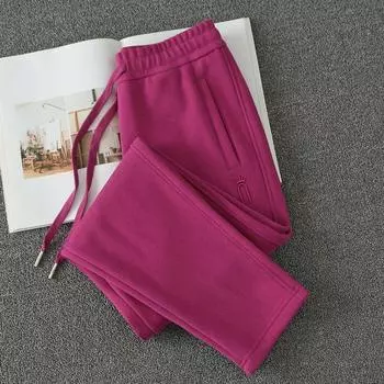 Спортивные брюки на флисовой подкладке цвета питайи, женские, зима 2024, новинка, утепленные спортивные штаны больших размеров, брюки прямого кроя, повседневные Pitaya(Fleece-lined paragraph) 3XL