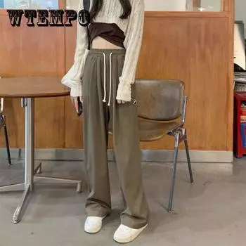 Спортивные брюки на шнурке, женские весенне-летние прямые свободные драпированные брюки с высокой талией, повседневные широкие брюки с ленивым ветром XXXL