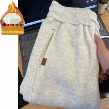 Спортивные брюки-шаровары из китайского хлопка — женские, с высокой талией, бархатом, свободными и утолщенными манжетами. Medium