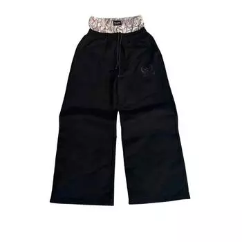 Спортивные брюки в стиле ретро Y2K с двойной талией и вышитым камуфляжным узором, широкие брюки, повседневная уличная одежда, унисекс, мешковатые брюки S чёрный