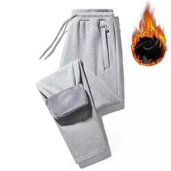 Спортивные брюки Winter Plus Velvet, мужские свободные повседневные брюки из хлопка, мужские брюки с эластичным поясом и карманами на молнии 6XL
