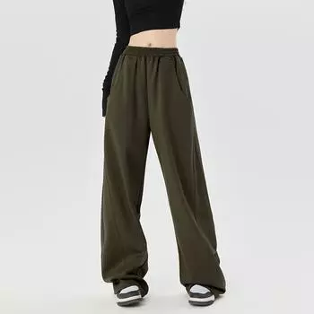 Спортивные брюки женские повседневные новые эластичные карманы прямые свободные санитарные брюки модные широкие брюки S бежевый
