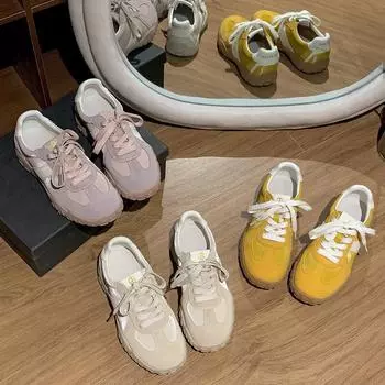 Спортивные дышащие взрывные желтые ретро-кроссовки немецкого цвета женские новинка 2025 года на толстой подошве универсальные кроссовки Forrest Gump 35 розовый