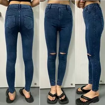 Спортивные джинсы с рваными карманами, женские облегающие спортивные повседневные брюки с высокой талией и бедрами XS темно-серого