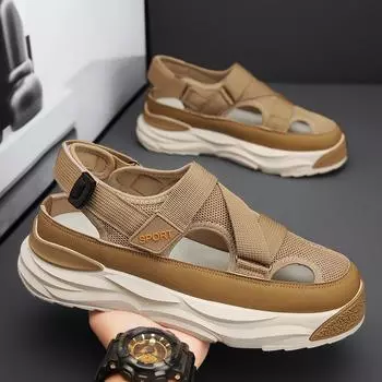 Спортивные и досуговые сандалии на толстой подошве на плоской подошве мужские сандалии мягкие и удобные вентилируемые износостойкие с круглым носком летние новые 39 чёрный