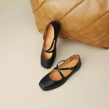 Спортивные и повседневные балетки Мэри Джейн с квадратным носком и перекрестными ремешками, женские кожаные балетки с мелким вырезом 35
