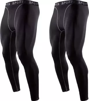 Спортивные колготки Power Stretch Long Underwear Compression Tights Set of 2 Protection Sweat Absorbing Quick Black [Sillictor] Mens [UV + Drying]