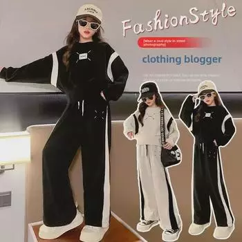 Спортивные костюмы для девочек весна-лето 2024 года для детей (12 лет) 140 чёрный