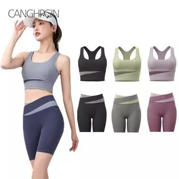 Спортивные костюмы Фитнес-бюстгальтер Женский летний комплект для йоги Шорты с высокой талией Push Up Бег Фитнес-йога Короткие брюки Комплект из 2 предметов Спортивные шорты S