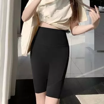 Спортивные леггинсы Shark, эластичные брюки с высокой талией, облегающие штаны для йоги и фитнеса, однотонные шорты до колена, летние тонкие колготки с карманом XL чёрный