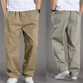 Спортивные мужские брюки-карго, повседневные брюки с карманами, мужская верхняя одежда, свободные прямые длинные брюки размера плюс 6XL M чёрный