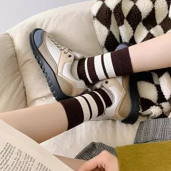 Спортивные носки женские с полосками Little Bear повседневные носки средней длины осенне-зимние носки трендовый стиль Харадзюку дышащие as the picture