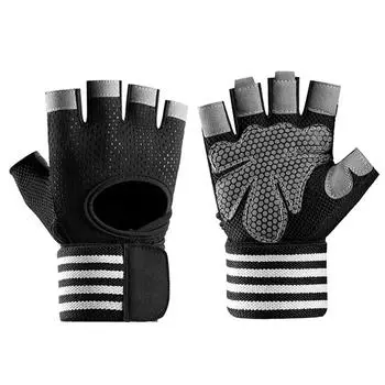 Спортивные перчатки для фитнеса, черные износостойкие дышащие перчатки с половиной пальца, поддержка рук, фиксатор запястья для тяжелой атлетики, спорт, 3 размера 9 inches