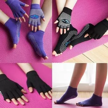 Спортивные перчатки с полупальцами, спортивные перчатки для йоги, противоскользящие перчатки с полупальцами, носки с полупальцами, противоскользящие носки для йоги Socks чёрный