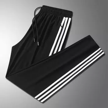 Спортивные повседневные брюки Ice Silk с тремя полосками, дышащие брюки Ice Silk Cool для мужчин 50-125 кг 8XL