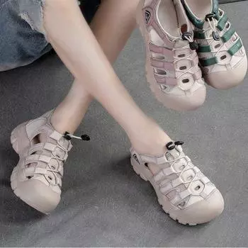 Спортивные повседневные сандалии женские летние полые дышащие пластинчатые туфли из коровьей кожи ретро дырчатые женские туфли 35 светло-фиолетовый