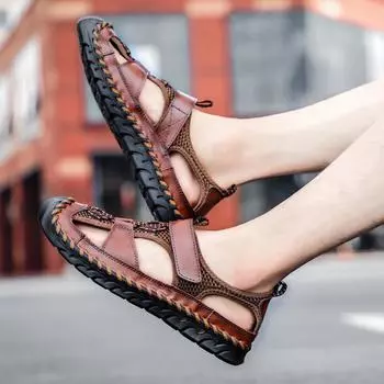 Спортивные сандалии для отдыха на природе 2024 года, летние мужские туфли для отдыха на природе большого размера, модные кожаные сандалии из коровьей кожи, импортная торговля 38