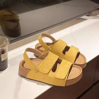 Спортивные сандалии на платформе для верхней женской одежды, новинка лета 2025 года, французская обувь на платформе в стиле ретро, комплект из двух предметов одежды 35 жёлтый