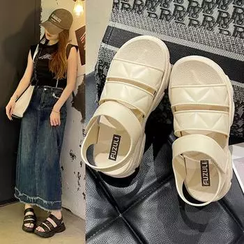 Спортивные сандалии женская верхняя одежда лето новая мода повседневная платформа слово с сандалиями сладкий ветер липучки женская обувь 36 хаки