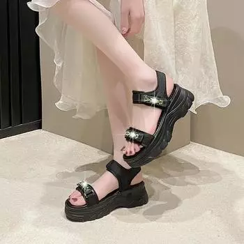 Спортивные сандалии женские 2024 новые летние модные универсальные сандалии на липучке с платформой-бубликом 35 чёрный