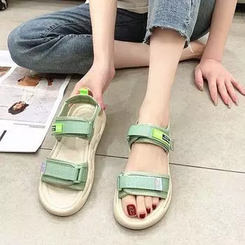 Спортивные сандалии женские летние новые сетчатые красные корейские версии 2 студенческие плоские женские сандалии женская обувь 35 бежевый