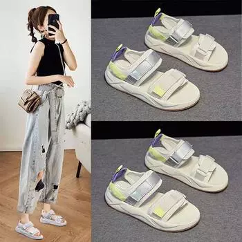 Спортивные сандалии женские лето 2025 новые универсальные модные плоские спортивные сандалии на липучках пляжная обувь женская Tide 35
