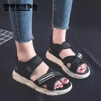 Спортивные сандалии женские мягкие подошвы легкие корейские модные сандалии студенческие пляжные туфли на липучках 40