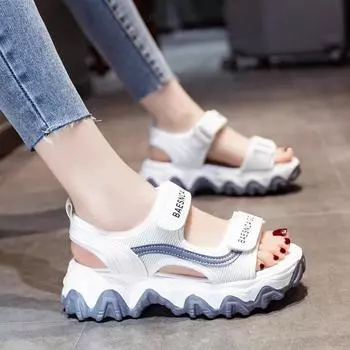 Спортивные сандалии женские новые кексы на платформе повседневная пляжная обувь летние римские сандалии женские студенческие 35 серый