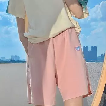 Спортивные шорты для женщин на лето Тонкий и стильный дизайн Нишевые и свободные прямые брюки длиной пять четвертей L розовый