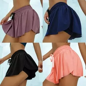 Спортивные шорты Мягкие бесшовные шнурки для бега Короткая летняя короткая юбка для йоги для пеших прогулок M чёрный